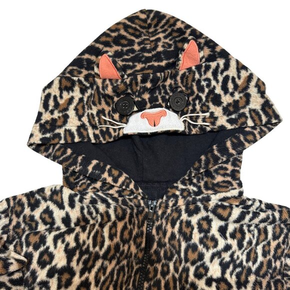 Nick Nora Leopard Print Adult Jumpsuit Pajamas Size L Hood Mittens Loungewear - Picture 1 of 12